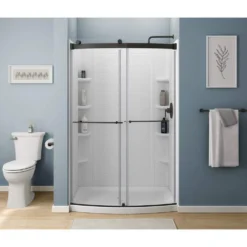 American Standard Ovation Curve 46-48 In. W X 72 In. H Sliding Frameless Barn Shower Door In Matte Black -The Home Depot american standard alcove shower doors am00845400 243 c3 1000