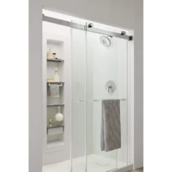 American Standard Aspirations 46 1/2 In. - 48 In. W X 72 In. H Sliding Frameless Shower Door In Silver Shine Finish With Clear Glass -The Home Depot american standard alcove shower doors am00855400 213 c3 1000