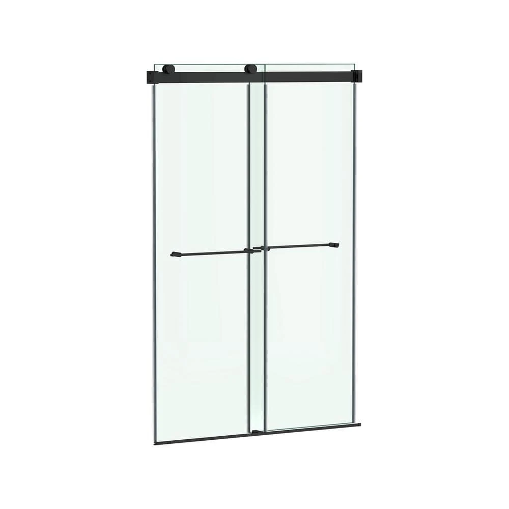 American Standard Aspirations 46 1/2 In. - 48 In. W X 72 In. H Sliding Frameless Shower Door In Matte Black Finish With Clear Glass 1 American Standard Aspirations 46 1/2 In. - 48 In. W X 72 In. H Sliding Frameless Shower Door In Matte Black Finish With Clear Glass