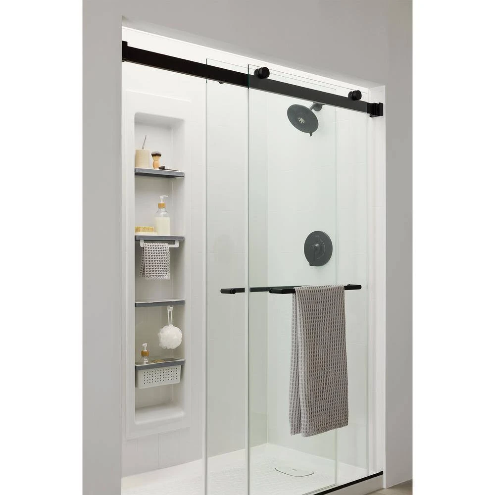 American Standard Aspirations 46 1/2 In. - 48 In. W X 72 In. H Sliding Frameless Shower Door In Matte Black Finish With Clear Glass 3 American Standard Aspirations 46 1/2 In. - 48 In. W X 72 In. H Sliding Frameless Shower Door In Matte Black Finish With Clear Glass - Image 3