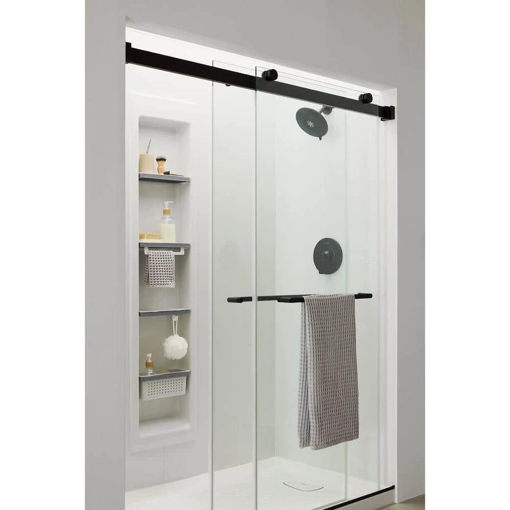 American Standard Aspirations 46 1/2 In. - 48 In. W X 72 In. H Sliding Frameless Shower Door In Matte Black Finish With Clear Glass 2 American Standard Aspirations 46 1/2 In. - 48 In. W X 72 In. H Sliding Frameless Shower Door In Matte Black Finish With Clear Glass - Image 2