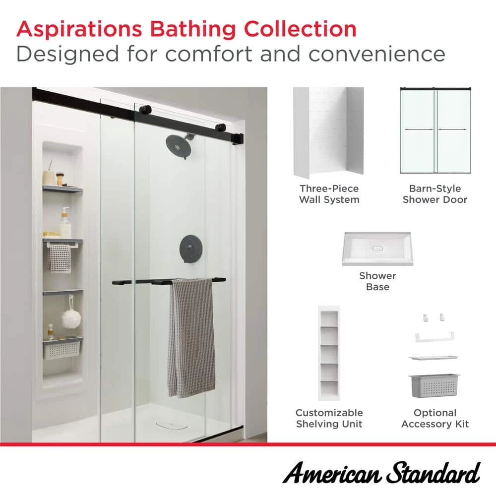 American Standard Aspirations 46 1/2 In. - 48 In. W X 72 In. H Sliding Frameless Shower Door In Matte Black Finish With Clear Glass 7 American Standard Aspirations 46 1/2 In. - 48 In. W X 72 In. H Sliding Frameless Shower Door In Matte Black Finish With Clear Glass - Image 7