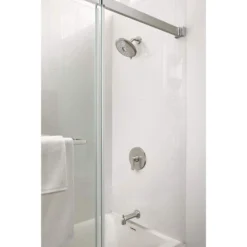 American Standard Aspirations 46 1/2 In. - 48 In. W X 72 In. H Sliding Frameless Shower Door In Brushed Nickel Finish With Clear Glass -The Home Depot american standard alcove shower doors am00855400 295 c3 1000