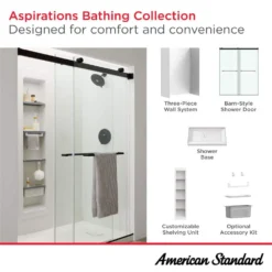 American Standard Aspirations 46 1/2 In. - 48 In. W X 72 In. H Sliding Frameless Shower Door In Brushed Nickel Finish With Clear Glass -The Home Depot american standard alcove shower doors am00855400 295 fa 1000