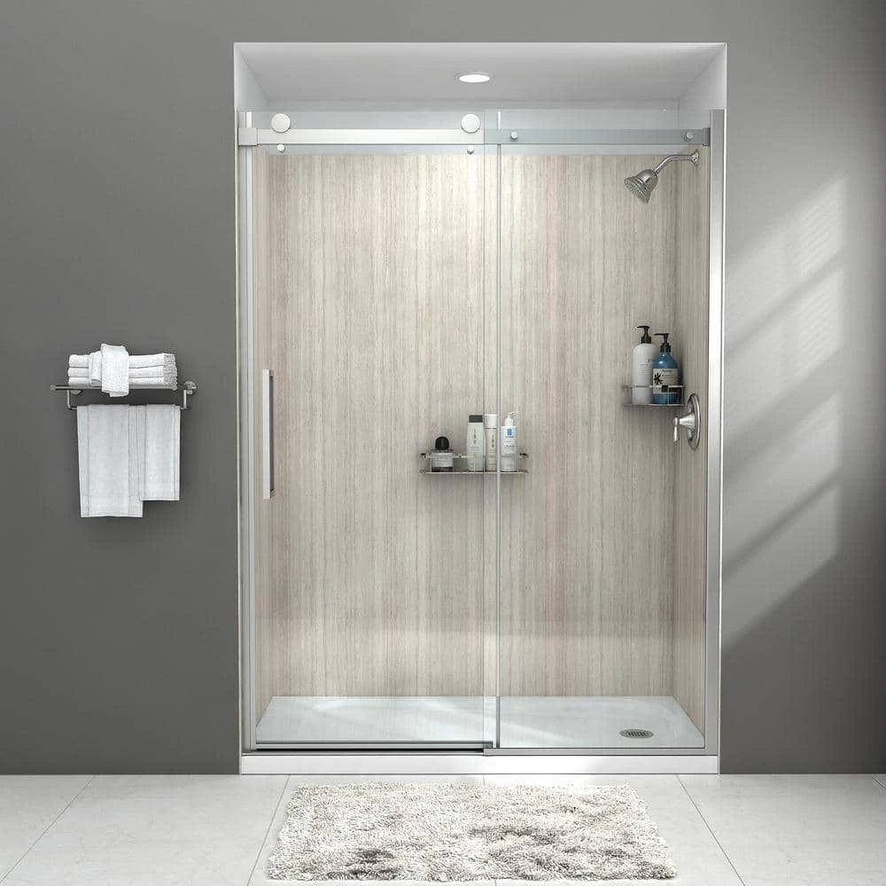 American Standard Passage 57 1/5 In. - 57 4/5 In. W X 72 In. H Sliding Frameless Shower Door In Silver With Clear Glass 1 American Standard Passage 57 1/5 In. - 57 4/5 In. W X 72 In. H Sliding Frameless Shower Door In Silver With Clear Glass