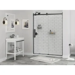 American Standard Passage 59 1/2 In. - 60 In. W X 72 In. H Sliding Semi-Frameless Shower Door In Matte Black With Clear Glass -The Home Depot american standard alcove shower doors am801703400 243 4f 1000