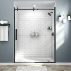 American Standard Passage 59 1/2 In. - 60 In. W X 72 In. H Sliding Semi-Frameless Shower Door In Matte Black With Clear Glass -The Home Depot american standard alcove shower doors am801703400 243 c3 1000