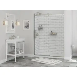 American Standard Passage 59 1/2 In. - 60 In. W X 72 In. H Sliding Semi-Frameless Shower Door In Brushed Nickel With Clear Glass -The Home Depot american standard alcove shower doors am801703400 295 1f 1000