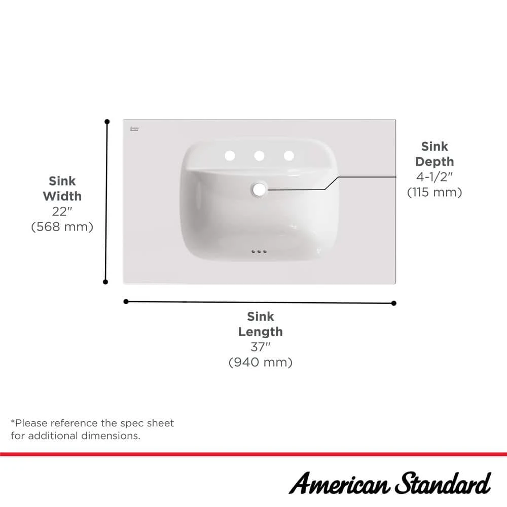 American Standard Aspirations 22 In. W. X 37 In. D Vitreous China Vanity Top With 8 In. Widespread Faucet Holes And Overflow In White 3 American Standard Aspirations 22 In. W. X 37 In. D Vitreous China Vanity Top With 8 In. Widespread Faucet Holes And Overflow In White - Image 3