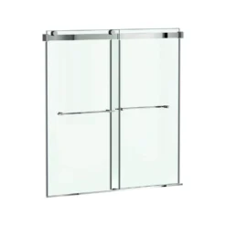 American Standard Aspirations 60 In. W X 60 In. H Sliding Frameless Bathtub Door In Silver Shine Finish With Clear Glass