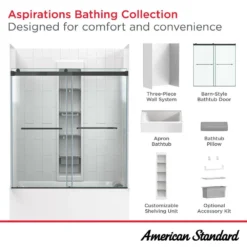 American Standard Aspirations 60 In. W X 60 In. H Sliding Frameless Bathtub Door In Matte Black Finish With Clear Glass -The Home Depot american standard bathtub doors am00853400 243 1d 1000