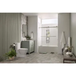 American Standard Aspirations 60 In. W X 60 In. H Sliding Frameless Bathtub Door In Brushed Nickel Finish With Clear Glass -The Home Depot american standard bathtub doors am00853400 295 1f 1000