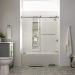 American Standard Aspirations 60 In. W X 60 In. H Sliding Frameless Bathtub Door In Brushed Nickel Finish With Clear Glass -The Home Depot american standard bathtub doors am00853400 295 c3 1000
