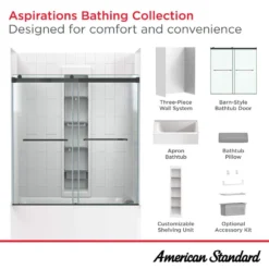 American Standard Aspirations 60 In. W X 60 In. H Sliding Frameless Bathtub Door In Brushed Nickel Finish With Clear Glass -The Home Depot american standard bathtub doors am00853400 295 fa 1000