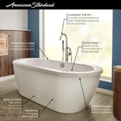 American Standard Cadet 66 In. X 32 In. Acrylic Flatbottom Freestanding Bathtub In Artic White With Polished Chrome Drain And Filler -The Home Depot arctic american standard freestanding tubs 2764014m202 011 c3 1000