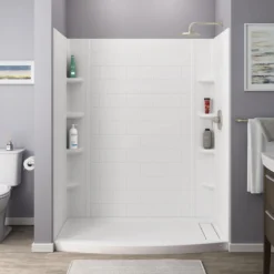 American Standard Ovation Curve 60 In. W X 72 In. H 3-Piece Glue Up Alcove Subway Tile Shower Walls In Arctic White