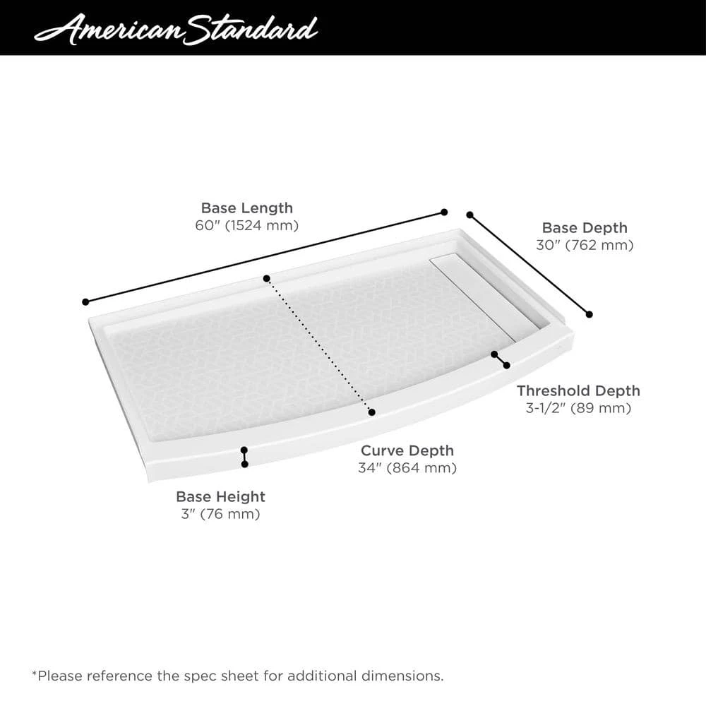 American Standard Ovation Curve 60 In. L X 30 In. W Alcove Shower Pan Base With Right Drain In Arctic White 6 American Standard Ovation Curve 60 In. L X 30 In. W Alcove Shower Pan Base With Right Drain In Arctic White - Image 6