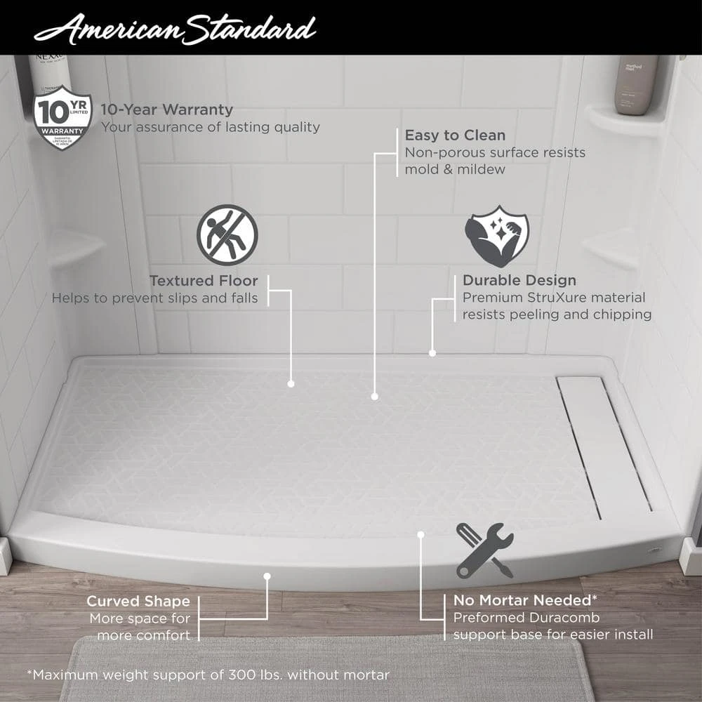 American Standard Ovation Curve 60 In. L X 30 In. W Alcove Shower Pan Base With Right Drain In Arctic White 2 American Standard Ovation Curve 60 In. L X 30 In. W Alcove Shower Pan Base With Right Drain In Arctic White - Image 2