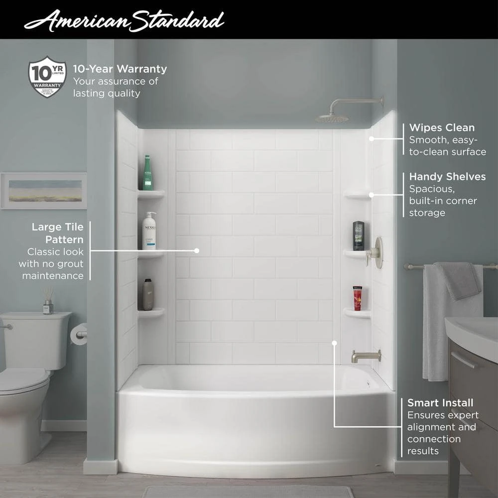 American Standard Ovation Curve 60 In. W X 60 In. H 3-Piece Glue Up Alcove Tub Surrounds In Arctic White 7 American Standard Ovation Curve 60 In. W X 60 In. H 3-Piece Glue Up Alcove Tub Surrounds In Arctic White - Image 7