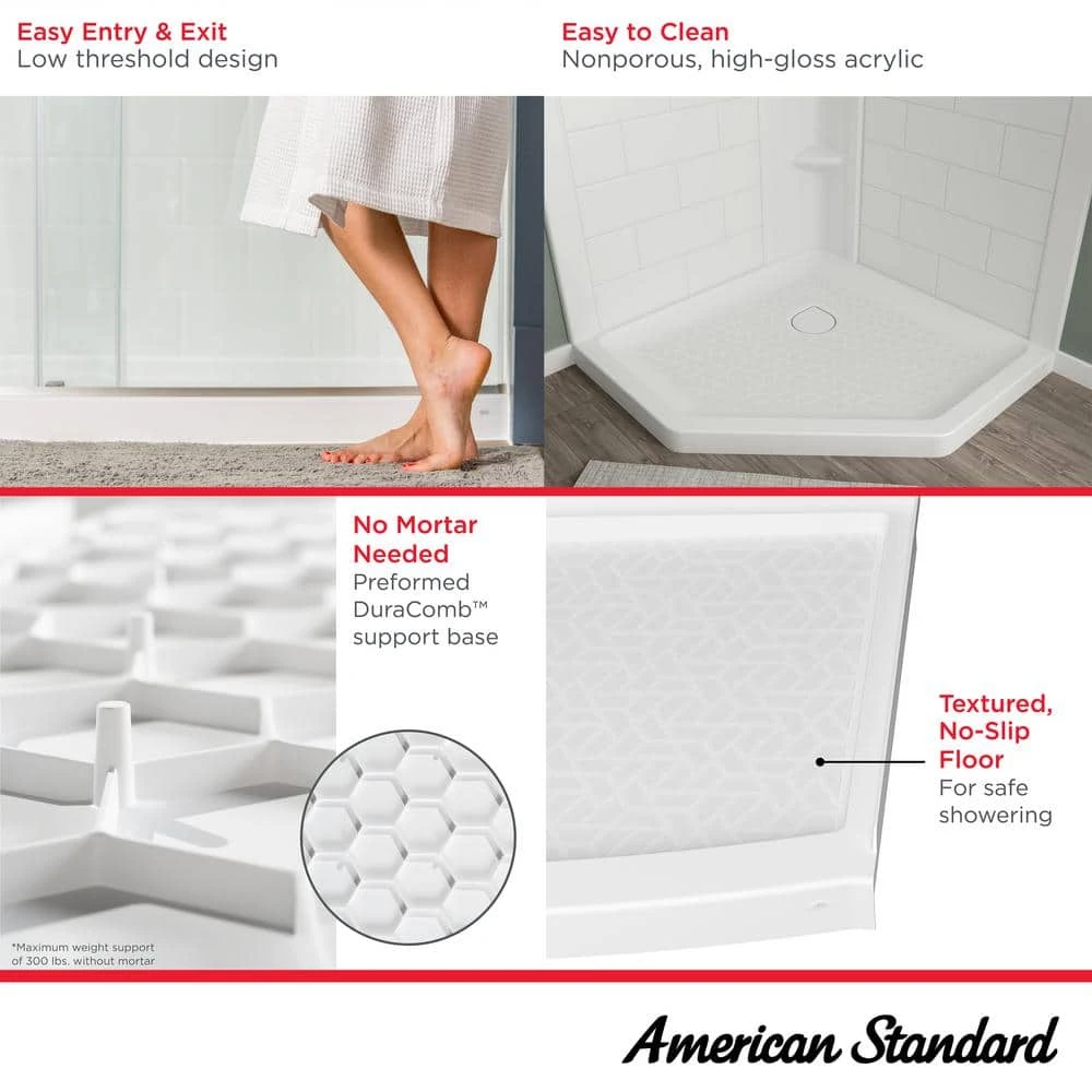 American Standard Ovation Curve 38 In. L X 38 In. W Corner Shower Pan Base With Center Drain In Arctic White 5 American Standard Ovation Curve 38 In. L X 38 In. W Corner Shower Pan Base With Center Drain In Arctic White - Image 5
