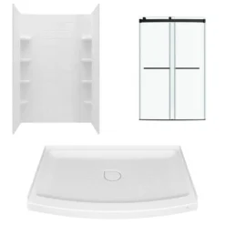 American Standard Ovation Curve 48 In. L X 30 In. W X 72 In. H Center Drain Alcove Shower Stall Kit In Matte Black