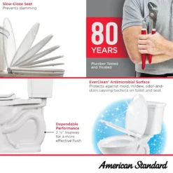 American Standard Cadet 12 In. Antimicrobial 2-Piece 1.28 GPF Single Flush Chair Height Round Toilet In Bone With Slow Close Seat -The Home Depot bone american standard two piece toilets 788ba104 021 1d 1000