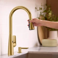American Standard Aspirations 18 In. Touchless Pull Down Sprayer Kitchen Faucet With 360° Swivel Spout In Brushed Cool Sunrise -The Home Depot brushed cool sunrise american standard pull down kitchen faucets 104880gn00 44 1000