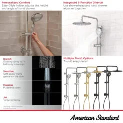 American Standard Spectra Versa 4-Spray Round 24 In. Wall Bar Shower Kit With Hand Shower 1.8 GPM In Brushed Cool Sunrise -The Home Depot brushed cool sunrise american standard wall bar shower kits 102907gn00 4f 1000