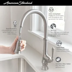 American Standard Delancey With Single Handle Pull-Down Sprayer Kitchen Faucet In Brushed Cool Sunrise -The Home Depot brushed cool sunrise pull down kitchen faucets 4279300 gn0 66 1000