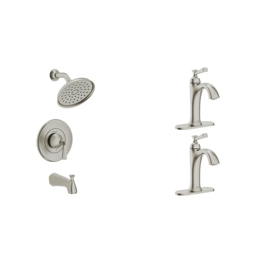 American Standard Rumson Single Hole Bathroom Faucet Set And SingleHandle 3-Spray Tub And Shower Faucet In Brushed Nickel (Valve Included) 1 American Standard Rumson Single Hole Bathroom Faucet Set And SingleHandle 3-Spray Tub And Shower Faucet In Brushed Nickel (Valve Included)