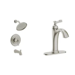 American Standard Rumson Single-Hole Bathroom Faucet And Single-Handle 3-Spray Tub And Shower Faucet In Brushed Nickel (Valve Included)
