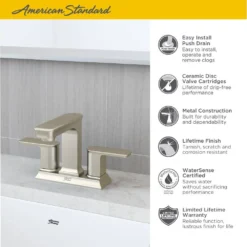 American Standard Forsey 4 In. Centerset 2-Handle Bathroom Faucet With Easy Install Push Drain In Brushed Nickel -The Home Depot brushed nickel american standard centerset bathroom faucets 7023201 295 40 1000