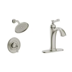 American Standard Rumson Single Hole Bathroom Faucet And Single-Handle 1-Spray Shower Faucet In Brushed Nickel (Valve Included)