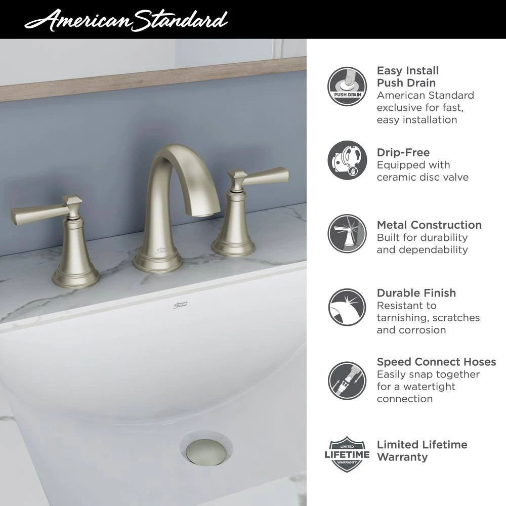 American Standard Rumson 8 In. Widespread Bathroom Faucet And Single-Handle 1-Spray Shower Faucet In Brushed Nickel (Valve Included) 5 American Standard Rumson 8 In. Widespread Bathroom Faucet And Single-Handle 1-Spray Shower Faucet In Brushed Nickel (Valve Included) - Image 5