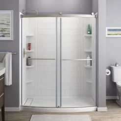 American Standard Ovation Curve 60 In. L X 30 In. W X 72 In. H Alcove Shower Kit With Sliding Frameless Shower Door, Left Hand Shower Pan -The Home Depot brushed nickel american standard shower stalls kits vb8014ldr 295 1f 1000