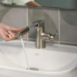 American Standard Aspirations Single Handle Pull Out Deck Mount Bathroom Faucet With Drain In Brushed Nickel 12 American Standard Aspirations Single Handle Pull Out Deck Mount Bathroom Faucet With Drain In Brushed Nickel -The Home Depot brushed nickel american standard single hole bathroom faucets 7061121 295 1f 1000