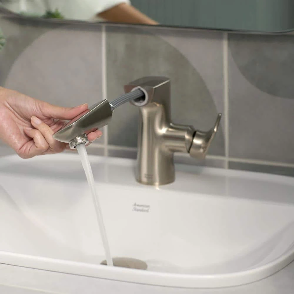 American Standard Aspirations Single Handle Pull Out Deck Mount Bathroom Faucet With Drain In Brushed Nickel 6 American Standard Aspirations Single Handle Pull Out Deck Mount Bathroom Faucet With Drain In Brushed Nickel - Image 6