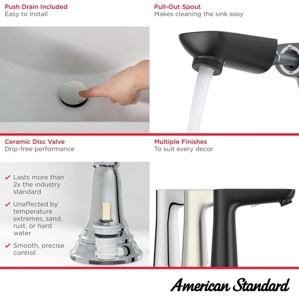 American Standard Aspirations Single Handle Pull Out Deck Mount Bathroom Faucet With Drain In Brushed Nickel 4 American Standard Aspirations Single Handle Pull Out Deck Mount Bathroom Faucet With Drain In Brushed Nickel - Image 4