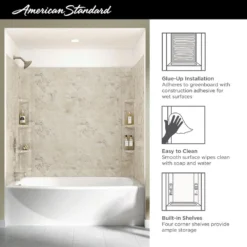 American Standard Ovation 32 In. X 60 In. X 59 In. 5-Piece Glue-Up Alcove Bath Wall Set In Celestial Marble -The Home Depot celestial marble american standard tub surrounds 2968bwt60 369 a0 1000