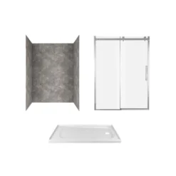 American Standard Passage 60 In. X 72 In. 3-Piece Glue-Up Alcove Shower Wall, Door And Base Kit With Right Drain In Gray Concrete