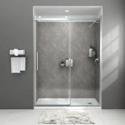American Standard Passage 60 In. X 72 In. 3-Piece Glue-Up Alcove Shower Wall, Door And Base Kit With Right Drain In Gray Concrete -The Home Depot gray concrete american standard shower stalls kits p2712rho 372 c3 1000