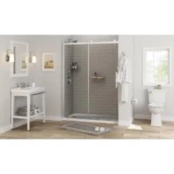 American Standard Passage 60 In. X 72 In. 2-Piece Glue-Up Alcove Shower Wall With Corner Shelf In Gray Subway Tile -The Home Depot gray subway tile american standard alcove shower walls surrounds p2693 376 1d 1000
