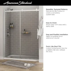 American Standard Passage 60 In. X 72 In. 3-Piece Glue-Up Alcove Shower Wall, Door And Base Kit With Right Hand Drain In Gray Subway Tile -The Home Depot gray subway tile american standard shower stalls kits p2712rho 376 40 1000