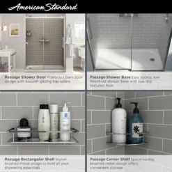 American Standard Passage 60 In. X 72 In. Right Drain 4-Piece Glue-Up Alcove Shower Wall, Shelf, Door And Base Kit In Gray Subway Tile -The Home Depot gray subway tile american standard shower stalls kits p2739rho 376 4f 1000