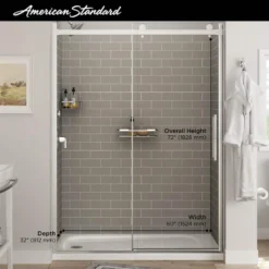 American Standard Passage 60 In. X 72 In. 2-Piece Glue-Up Alcove Shower Wall And Base Kit With Left Hand Drain In Gray Subway Tile -The Home Depot gray subway tile american standard shower stalls kits p2747lho 376 a0 1000