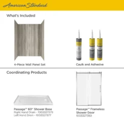 American Standard Passage 60 In. X 72 In. 3-Piece Glue-Up Alcove Shower Wall, Door And Base Kit With Left Drain In Gray Timber -The Home Depot gray timber american standard shower stalls kits p2712lho 373 1f 1000