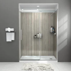 American Standard Passage 60 In. X 72 In. 3-Piece Glue-Up Alcove Shower Wall, Door And Base Kit With Right Drain In Gray Timber -The Home Depot gray timber american standard shower stalls kits p2712rho 373 c3 1000