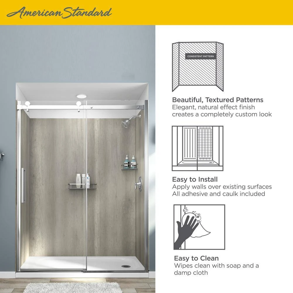 American Standard Passage 60 In. X 72 In. Left Drain 4-Piece Glue-Up Alcove Shower Wall, Shelf, Door And Base Kit In Gray Timber 7 American Standard Passage 60 In. X 72 In. Left Drain 4-Piece Glue-Up Alcove Shower Wall, Shelf, Door And Base Kit In Gray Timber - Image 7