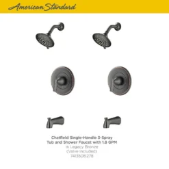 American Standard Chatfield Single-Handle 3-Spray Tub And Shower Faucet With 1.8 GPM (Set Of 2) In Legacy Bronze (Valve Included) -The Home Depot legacy bronze american standard bathtub shower faucet combos chattubshwlb bd 40 1000