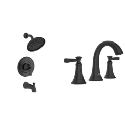 American Standard Rumson 8 In. Widespread Bathroom Faucet And Single-Handle 3-Spray Tub And Shower Faucet In Matte Black (Valve Included)